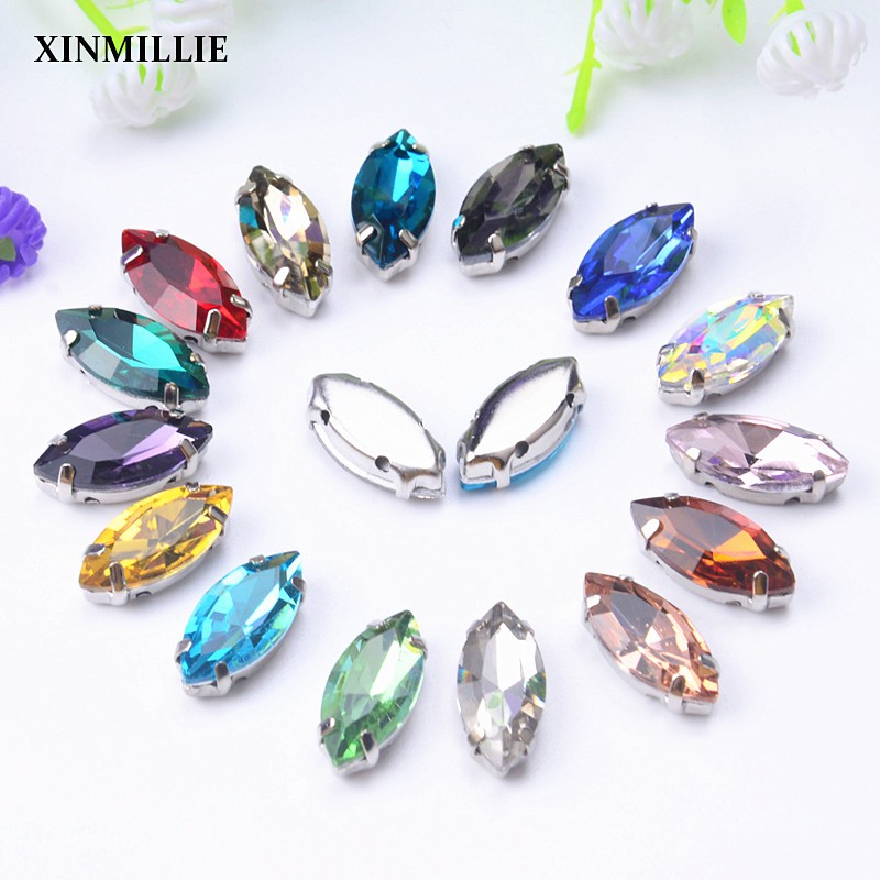 Set 30 Viên Thủy Tinh Pha Lê 7 * 15 Có Kẹp Kim Loại Cố Định Kim Loại