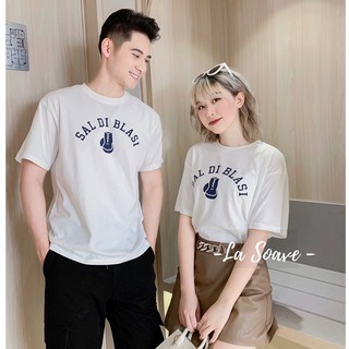 Áo thun nam nữ LA SOAVE màu trắng in chữ đơn giản form rộng tay lỡ dáng Ulzzang - Thương nhau gấp bội
