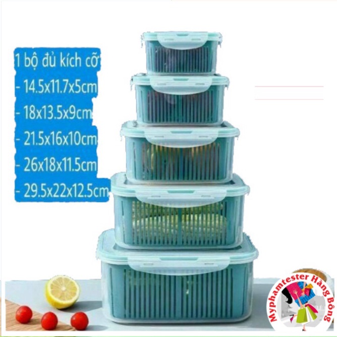 Bộ 5 hộp 2 lớp rổ đựng đồ tủ lạnh đa năng thông minh cao cấp