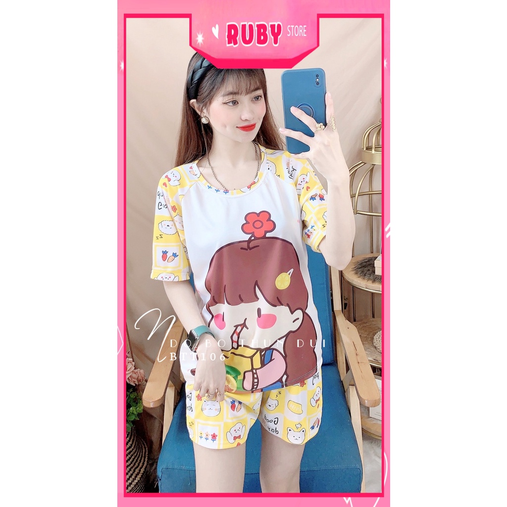 Đồ bộ nữ mặc nhà chất thun mềm mát in hình hoạt hình dễ thương BTT106