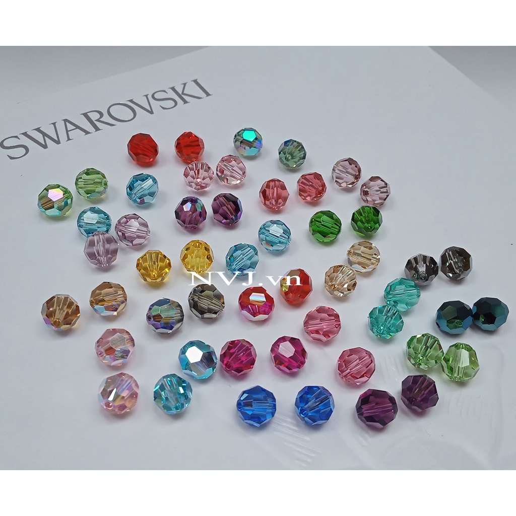 Chuỗi mân côi pha lê Swarovski 10 hạt tròn 6ly & hạt cườm Nhật dễ thương
