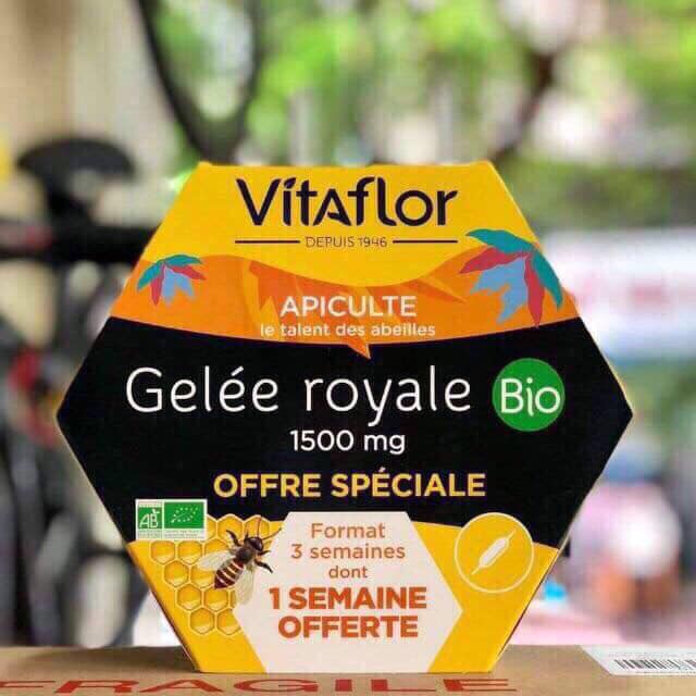 🐝🐝🐝SỮA ONG CHÚA #VITAFLOR PHÁP Sữa ong chúa Vitaflor Gelée Royale Bio 1500mg của Pháp (Hộp 20 ống)