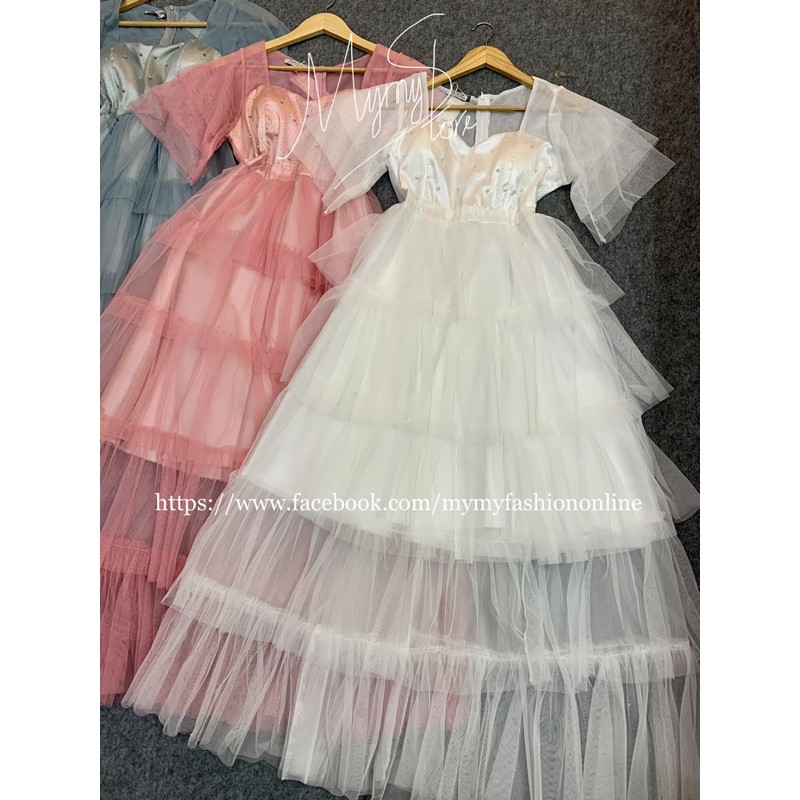 Đầm maxi dự tiệc xếp tầng tay loa TRIPBLE T DRESS -size M/L (kèm ảnh/video thật) MS302V