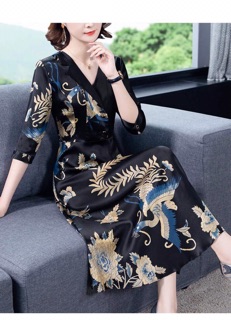 Đầm lụa nữ cao cấp hoạ tiết sang trọng NP1135