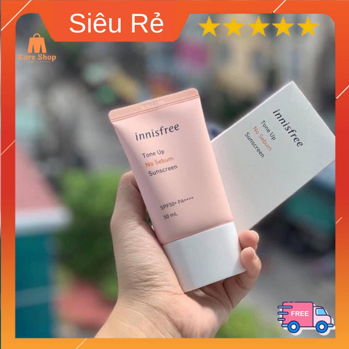 [Có QUÀ]Kem Chống Nắng Innisfree TONE UP NO SEBUM SPF50+ lên tone trắng hồng 50ml