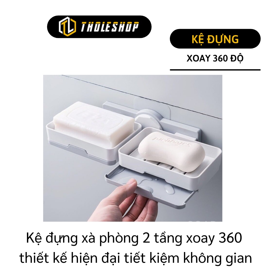 Khay Đựng Xà Phòng - Kệ Để Xà Phòng Dán Tường 2 Tầng Xoay 360, Có Ngăn Đựng Nước 8799