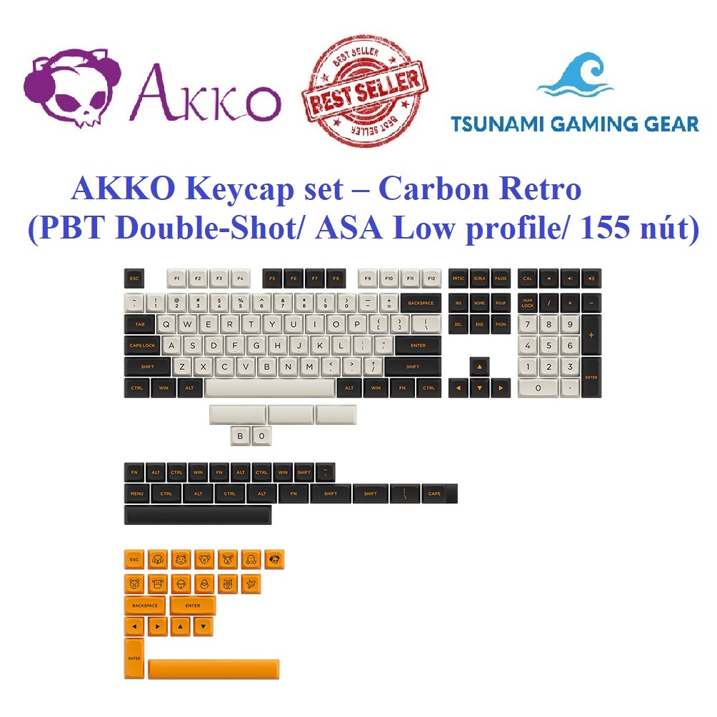 Bộ keycap phím cơ AKKO Keycap set – Carbon Retro (PBT Double-Shot/ ASA Low profile/ 155 nút)