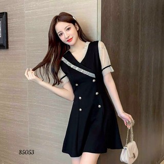 🍒Đầm xoè phối voan đính nút (Free/big size XL, 2XL)