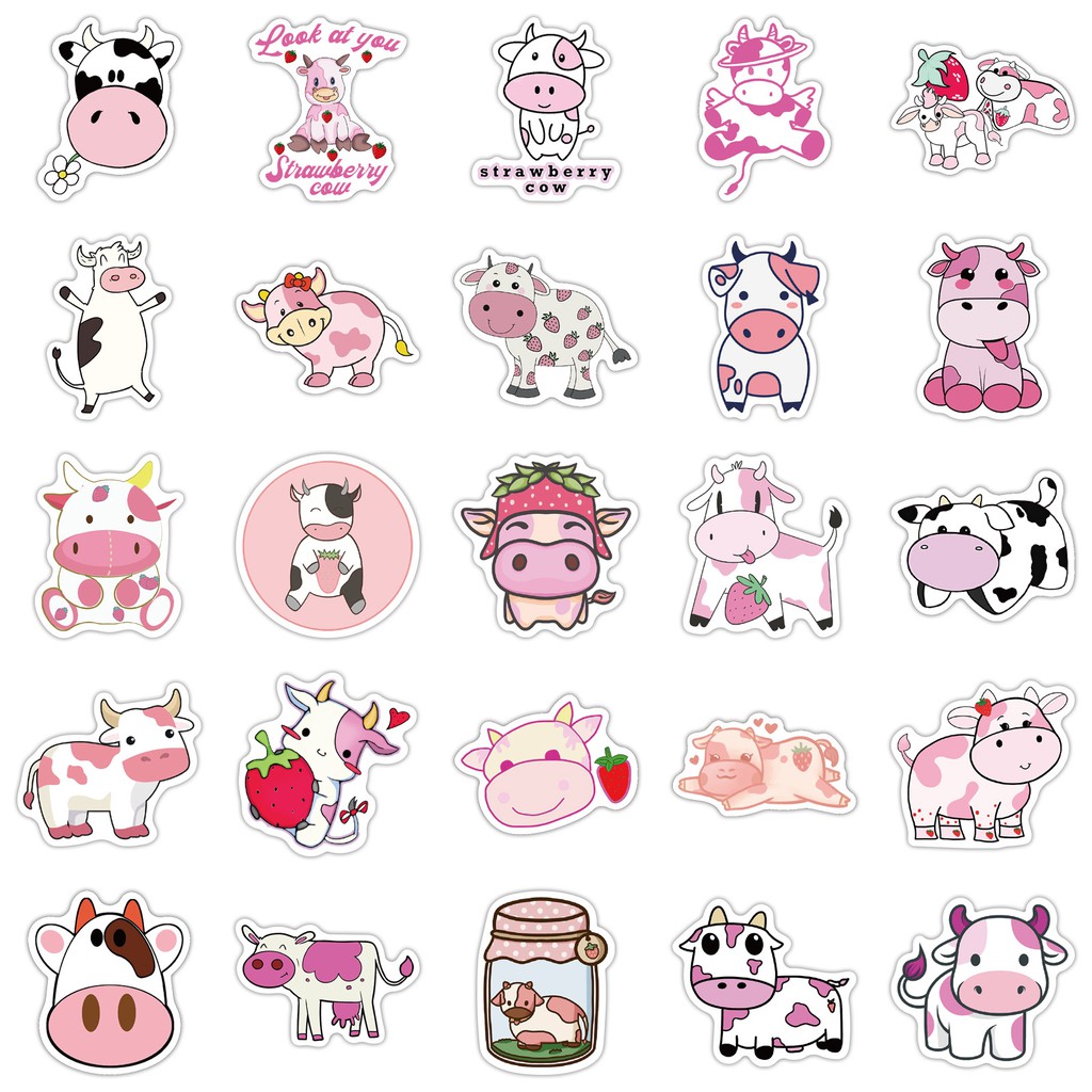 Sticker dán mũ bảo hiểm, sticker Bò sữa chống nước, hình dán laptop, điện thoại sét 50 miếng