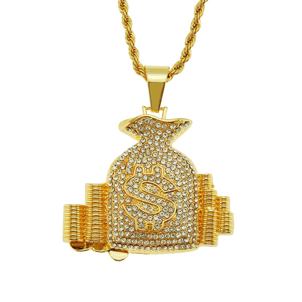 Dây chuyền mặt túi tiền xu và kí hiệu đô la phong cách hip hop