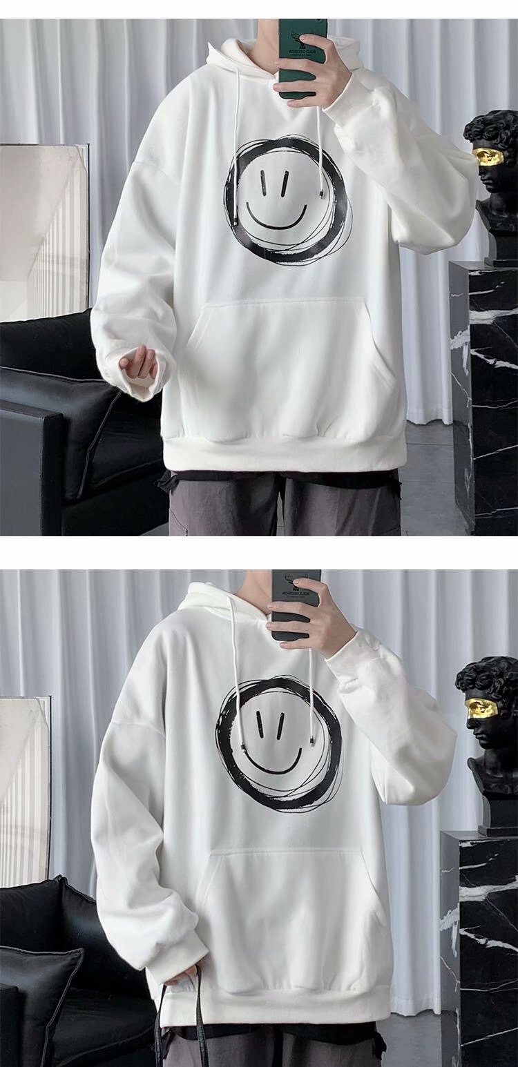 Áo hoodie tay dài in hình mặt cười 3 màu sắc dễ thương cỡ M - 5XL cho nam