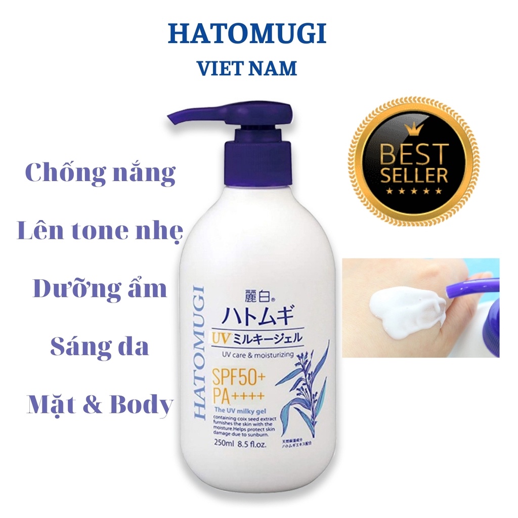 Sữa dưỡng thể chống nắng lên tone, dưỡng ẩm sáng da toàn thân Hatomugi UV Milky Gel SPF50 PA++++