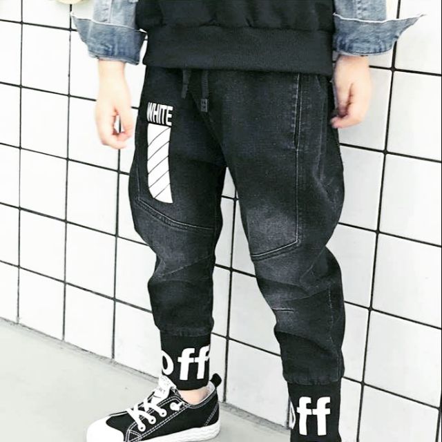 Quần bò dáng Jogger OFF cho bé trai đi học cực chất
