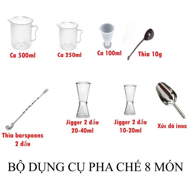 Combo đồ dụng cụ pha chế đầy đủ số lượng 4 món - 5 món - 6 món - 7 món - 8 món đẹp giá tốt