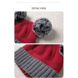 Set mũ len 2 quả bông kèm khăn cho bé