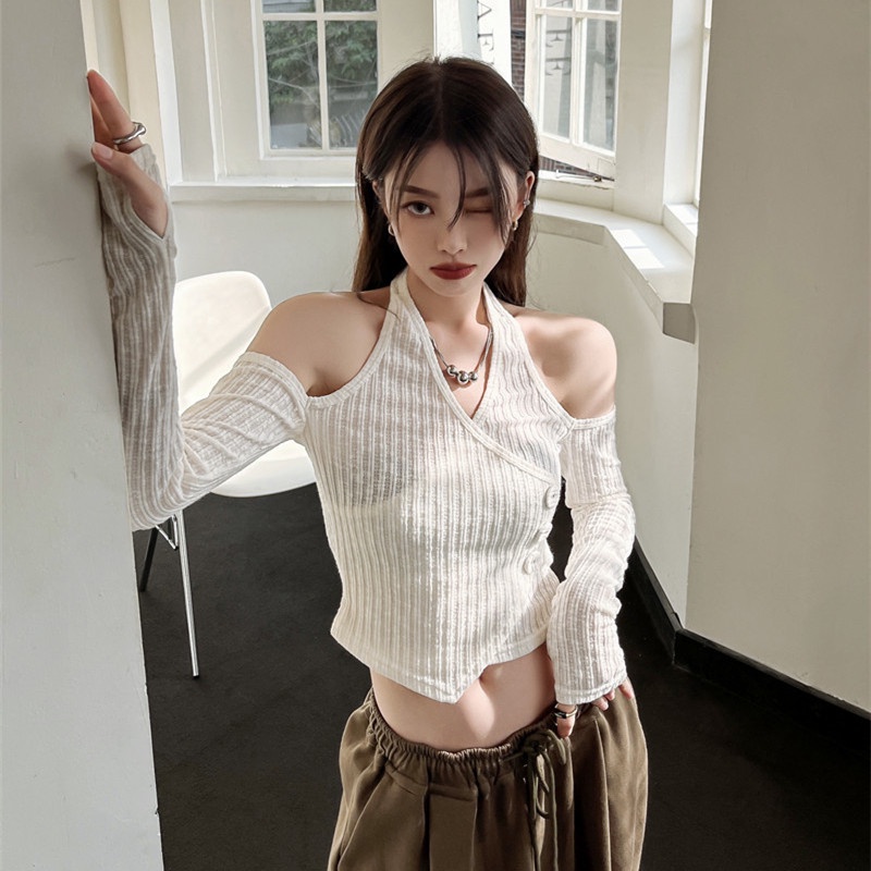 Áo Kiểu Tay Dài Trễ Vai Form Ôm Quyến Rũ