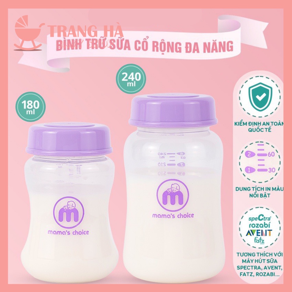 Bình Trữ Sữa Cổ Rộng Mama's Choice 180ml-240ml Tương Thích Máy Hút Sữa Spectra, Avent, Fatz, Rozabi, Cimilre