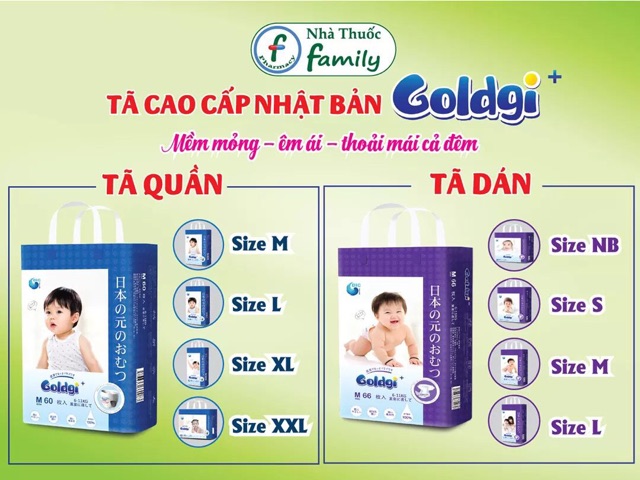 &lt;kèm quà&gt;Tả/Bỉm Nhật Goldgi Quần M60/L48/XL44/XXL32