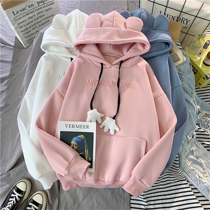 Áo hoodie nữ tai gấu dễ thương chất nỉ dày dặn