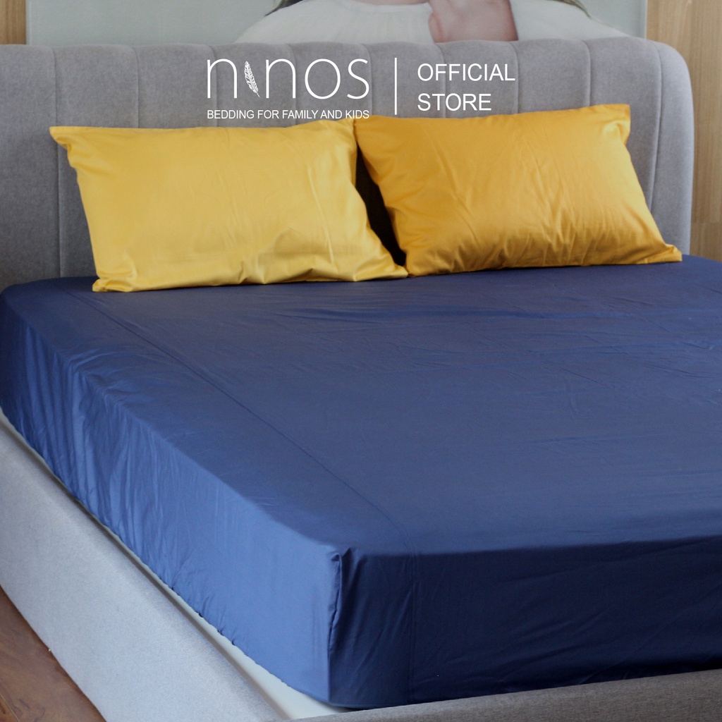 Ga giường bo chun cotton Ninos cao cấp trơn màu 160x200 cm, drap trải nệm bo thun vải Hàn Quốc