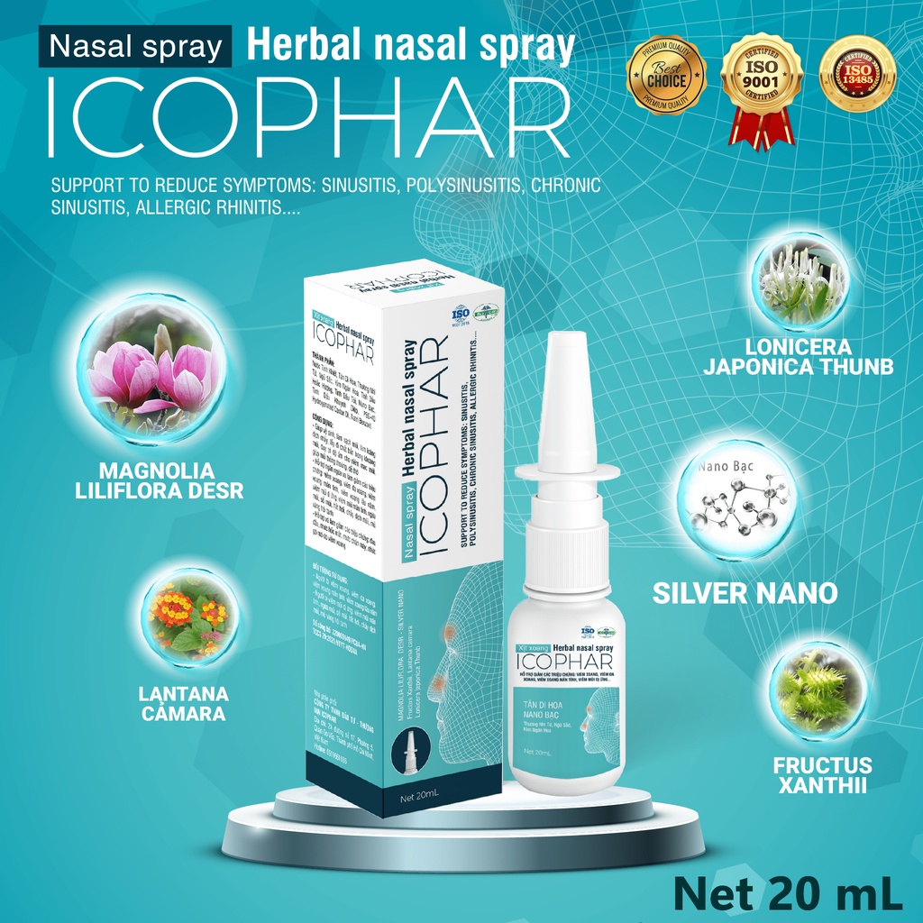 Xịt xoang Herbal Nasal Spray ICOPHAR - 20mL - Ngăn ngừa, giảm các triệu chứng viêm xoang, làm sạch khoang mũi, dễ thở