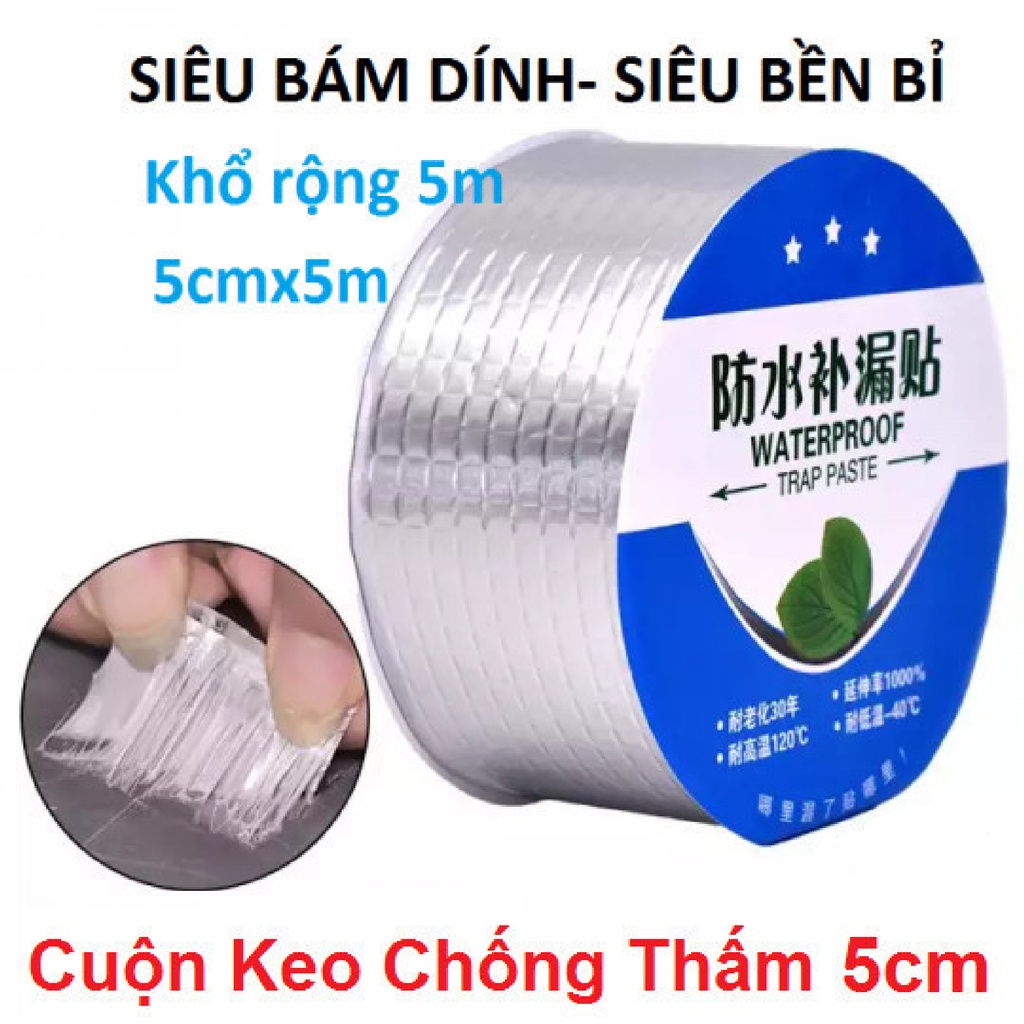 Cuộn Băng Keo Dán Rộng 5cm/10cm,Siêu Dính, Chống Thấm Nước, Keo Chống Dột