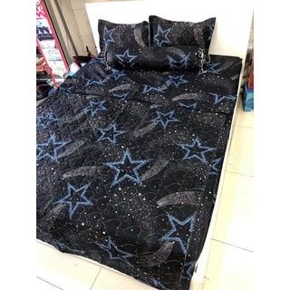 Bộ chăn hè ga gối 4 món dành cho đệm 1m6x2m vải mềm mịn-mẫu sao đen