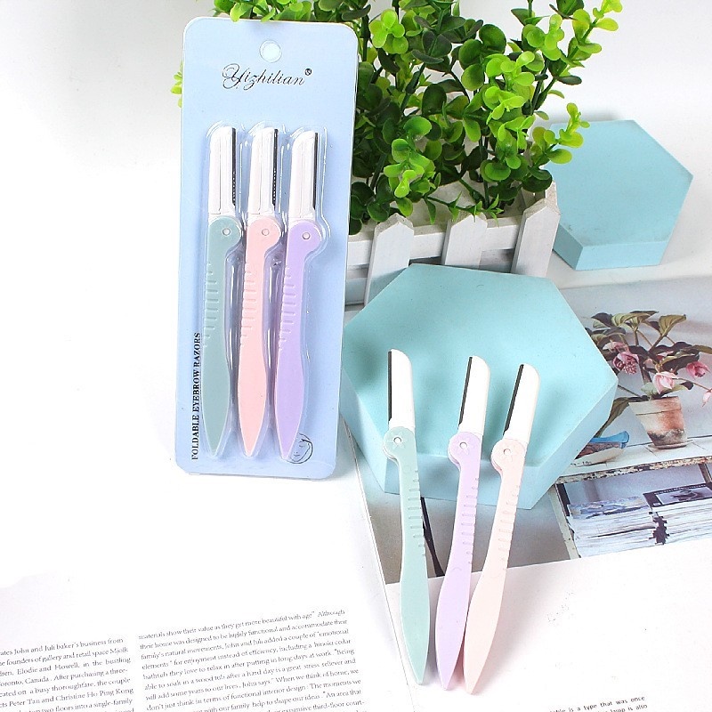[Hàng mới về] Set 3 Dao Cạo Tỉa Lông Mày Thiết Kế Gấp Gọn Đa Năng Màu Sắc Ngẫu Nhiên Cho Nữ
