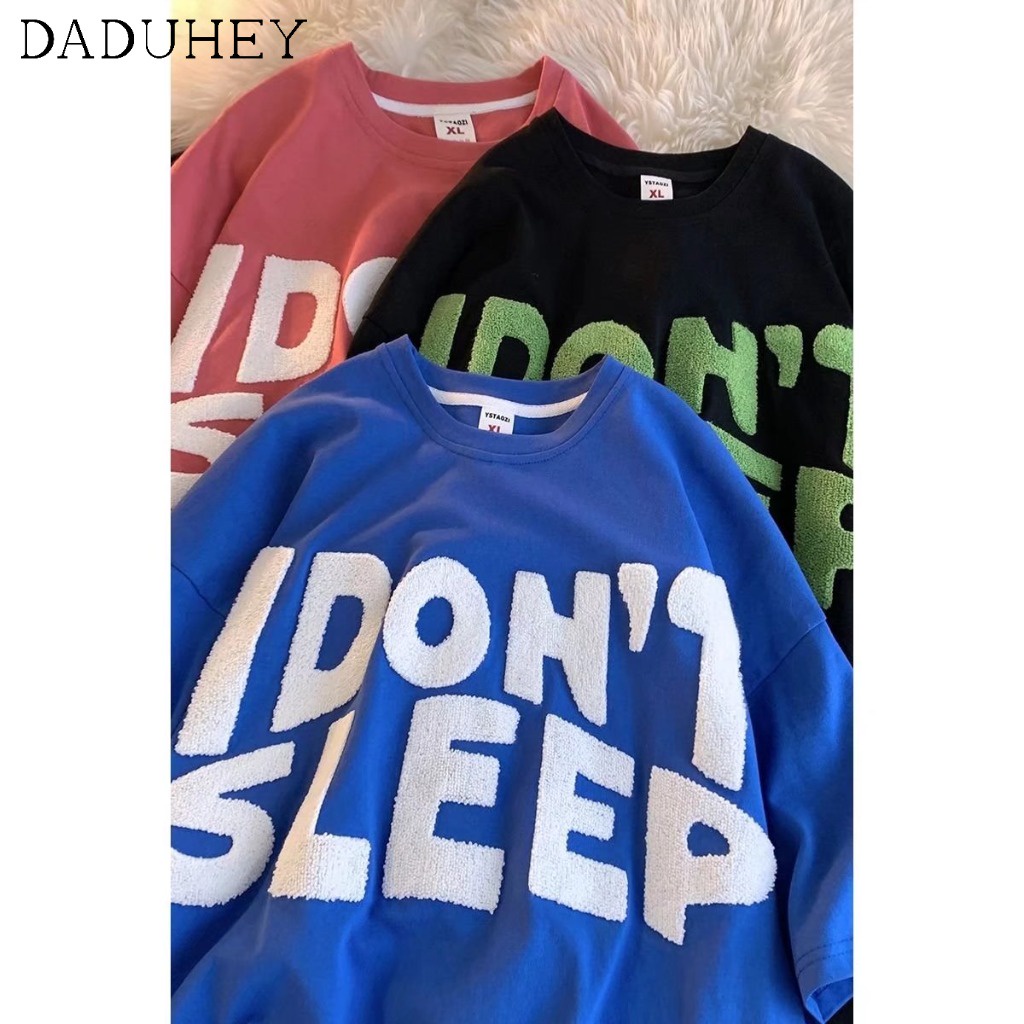 Áo thun DADUHEY 100% cotton tay ngắn dáng rộng thêu họa tiết chữ cái 5 màu sắc tùy chọn thời trang mùa hè mới