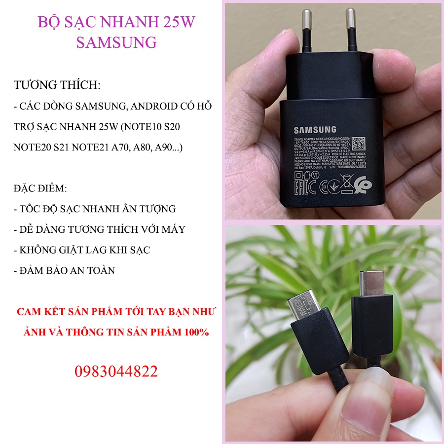 Bộ Sạc Nhanh 25W Chính Hãng Kava Store Cho Note10 S20 Note20 S21 Note21 A70, A80, A90