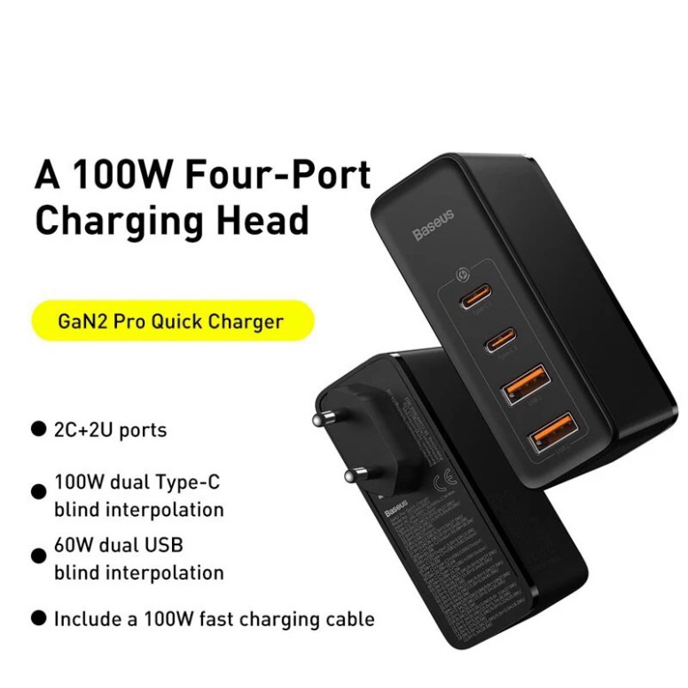 [kèm cáp 100w] Bộ sạc nhanh Baseus GaN 2 Pro Quick Charger 4 Ports 100W