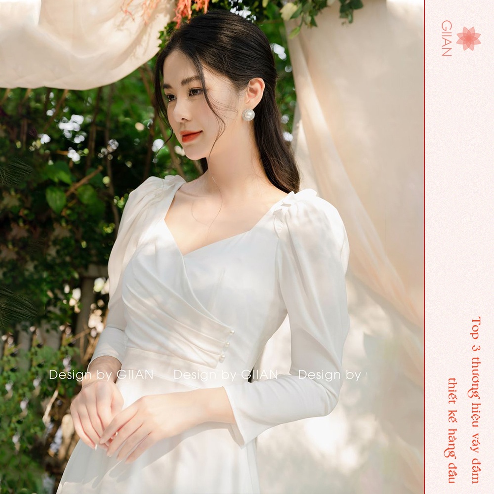 Váy trắng cô dâu chất lụa tằm dáng dài VA0130 thiết kế chínth hãng GIIAN