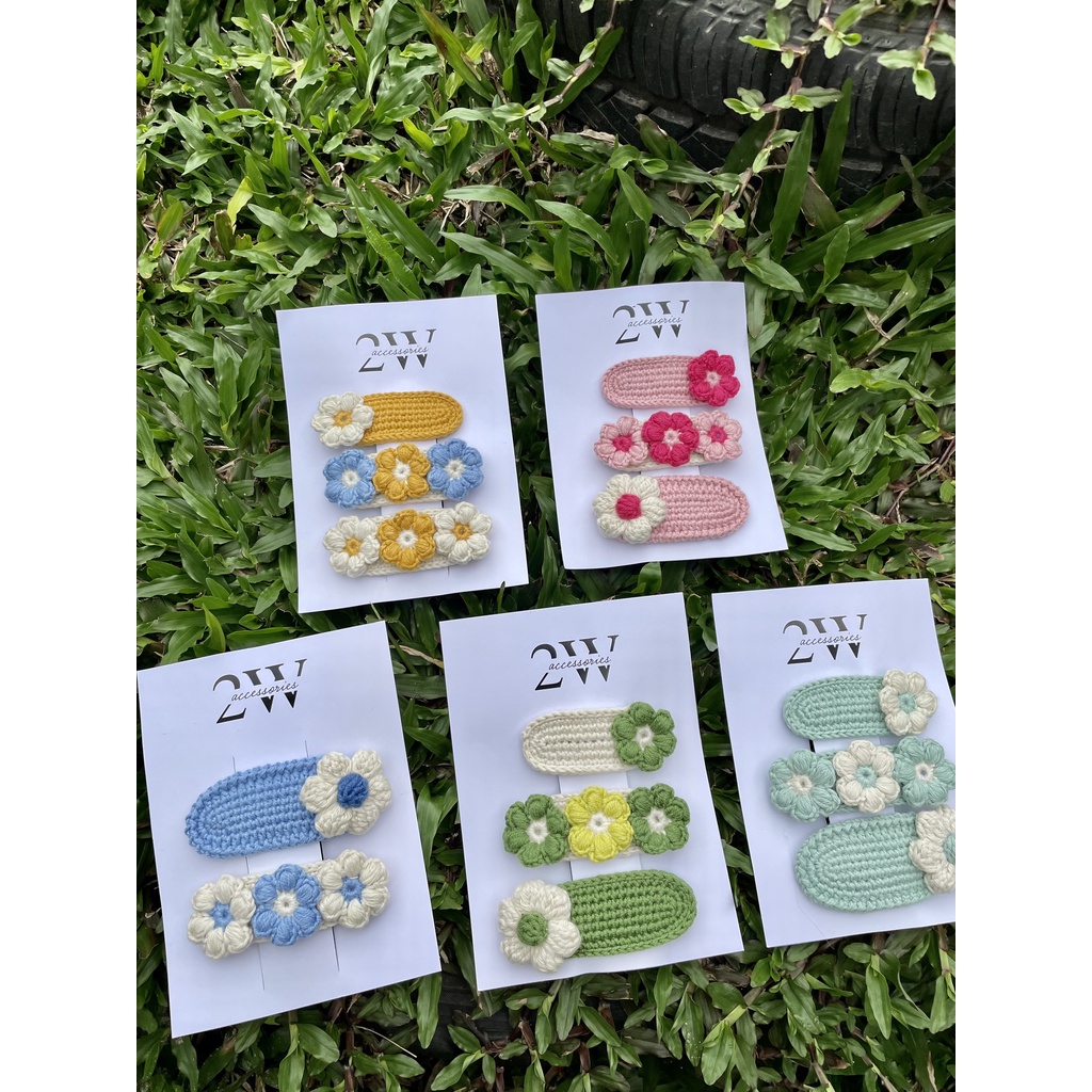 Set 3 kẹp tóc handmade bằng len Hàn Quốc 🌈FREESHIP TOÀN QUỐC🌈 nhiều màu cho mẹ và bé - Hugo Shop