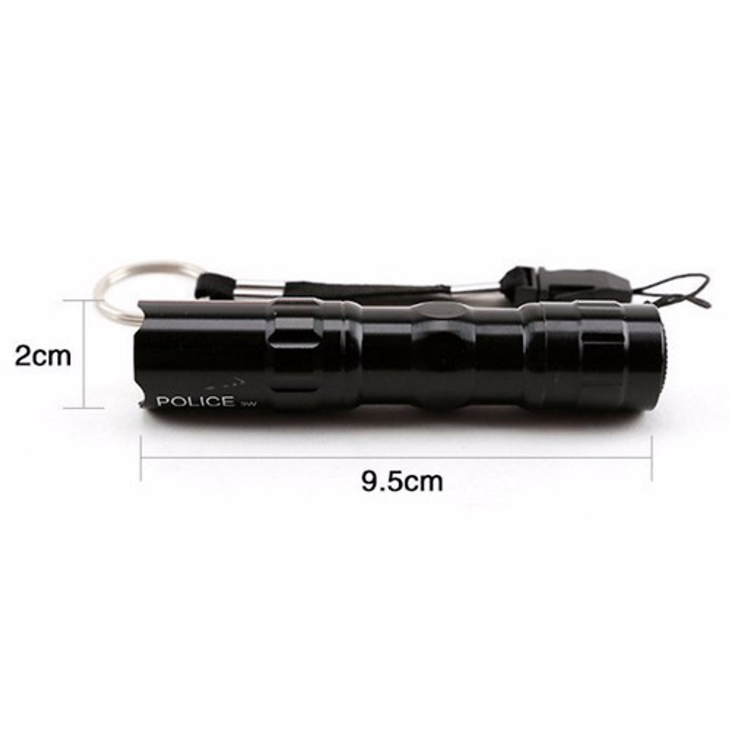 Đèn pin police 3w chiếu sáng mini quân đội Mỹ USA vỏ nhôm có dây nhỏ gọn cầm tay bỏ túi dùng pin tiểu AA ánh sáng trắng