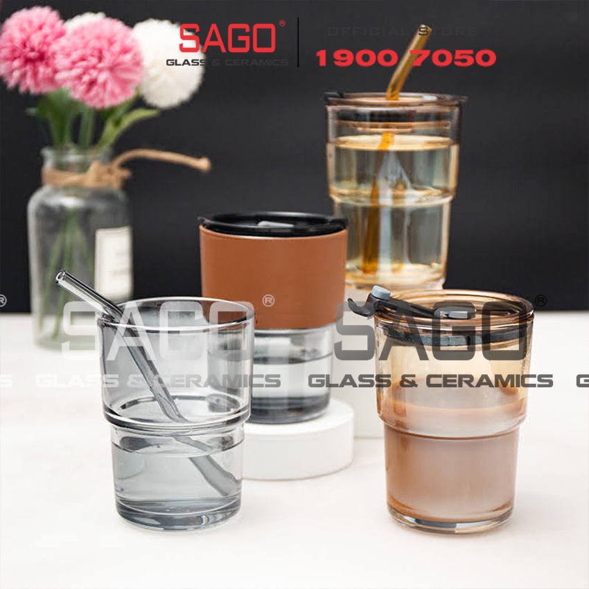 [ Siêu Hot ] Ly Thủy Tinh Hai Tầng INS Water Cup 400ml Có Nắp | Tùy Chọn Có Bao Da và Óng Hút Thủy Tinh