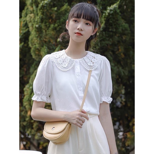 ÁO SOMI TRẮNG CỔ REN 2 TẦNG