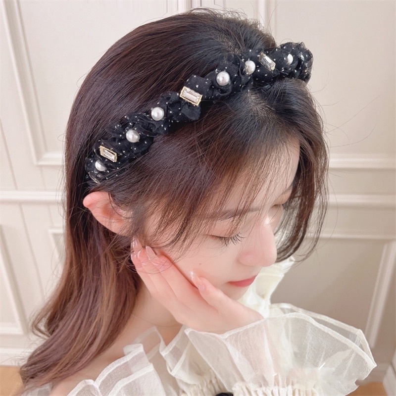 băng đô voan xoắn đính đá kết hợp ngọc nhân tạo nữ tính mã TH91650-17