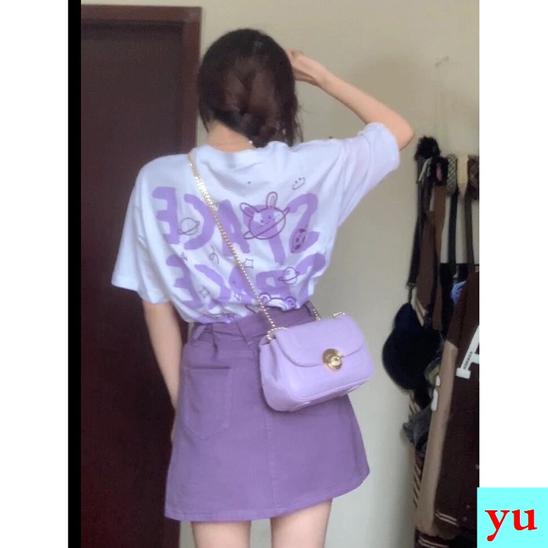 Chân Váy Denim Chữ a Lưng Cao Màu Tím Thiết Kế Mới Thời Trang Mùa Hè Dành Cho Nữ Size 2022