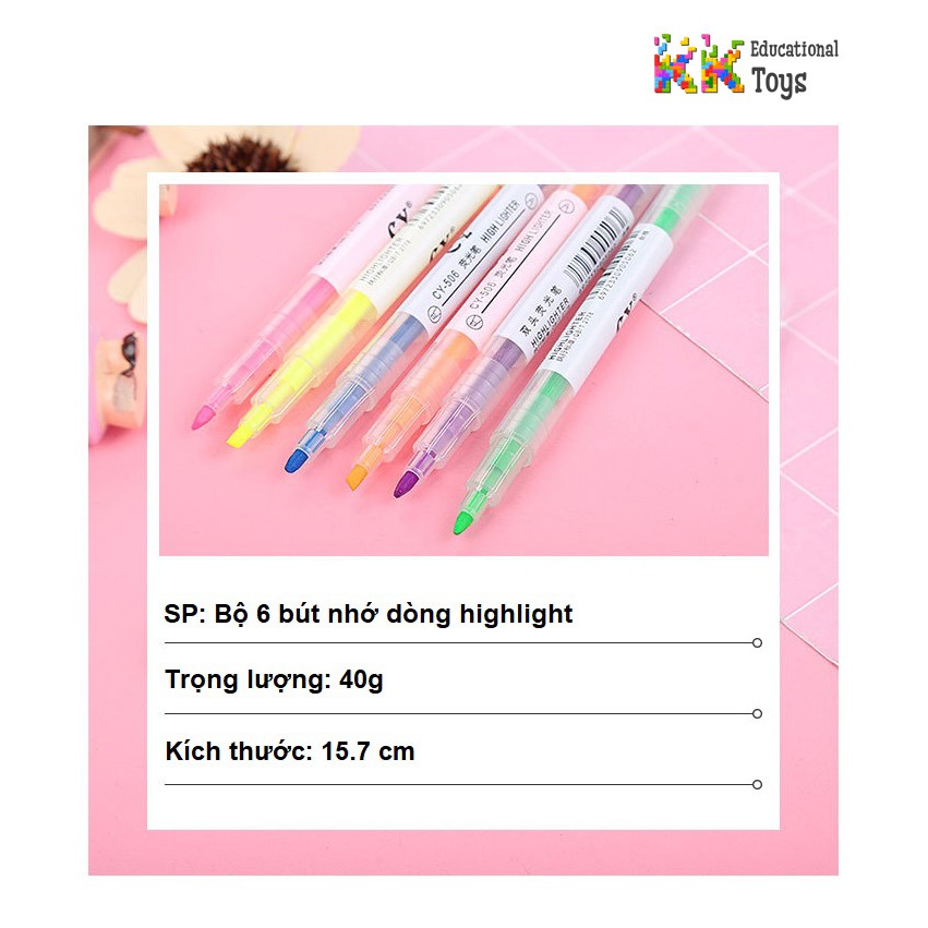 Bộ 6 bút nhớ dòng highlight nhiều màu - KKstore