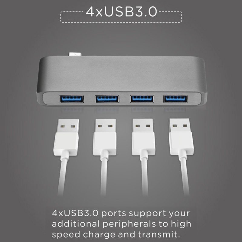 Bộ chuyển đổi USB 3.1 type-C sang HDMI 4K với 3 cổng USB C + đầu đọc thẻ TF SD 3.0 cho MacBook Pro/Air