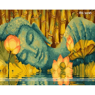 Tranh sơn dầu số hóa không khung 50x65 Đức Phật bên hồ sen L2016