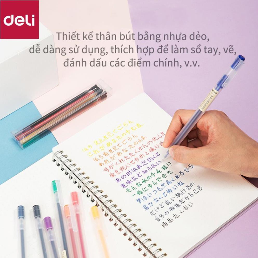 Bút gel 0.5mm nhiều màu Deli - có nắp gài - 1 chiếc - Đỏ/ Xanh Dương/ Xanh Lá/ Tím/ Cam - A119 [Deli]