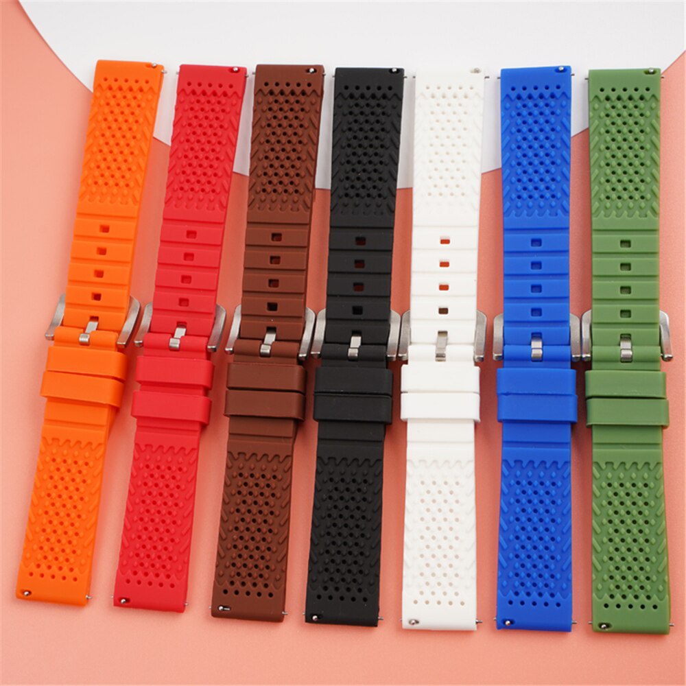 Dây Đeo Đồng Hồ Thể Thao Bằng Silicon Thoáng Khí Có Khóa Kim Loại Bạc 16mm 18mm 20mm 22mm 24mm