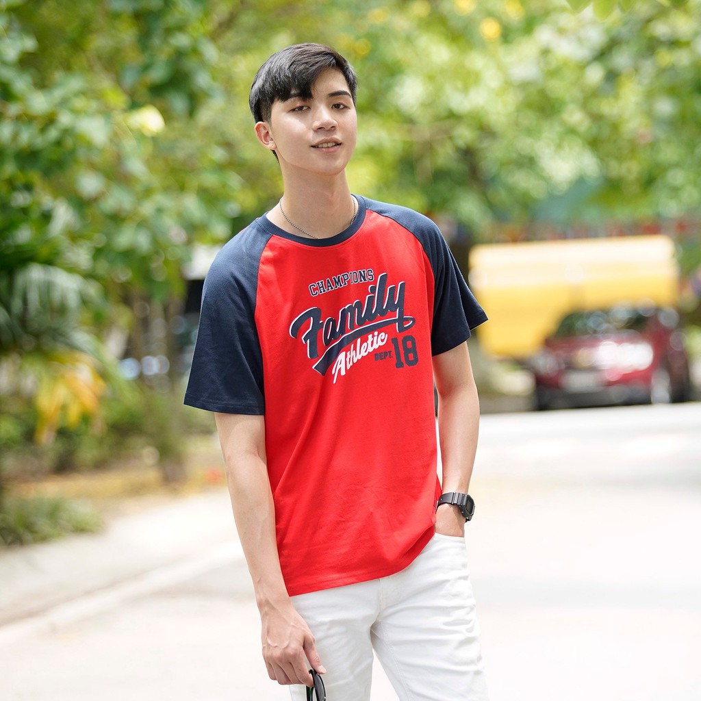 Áo phông nam SAYME tay raglan vải thun cotton co giãn, set gia đình đi biển đi chơi đều đẹp MCTS0020