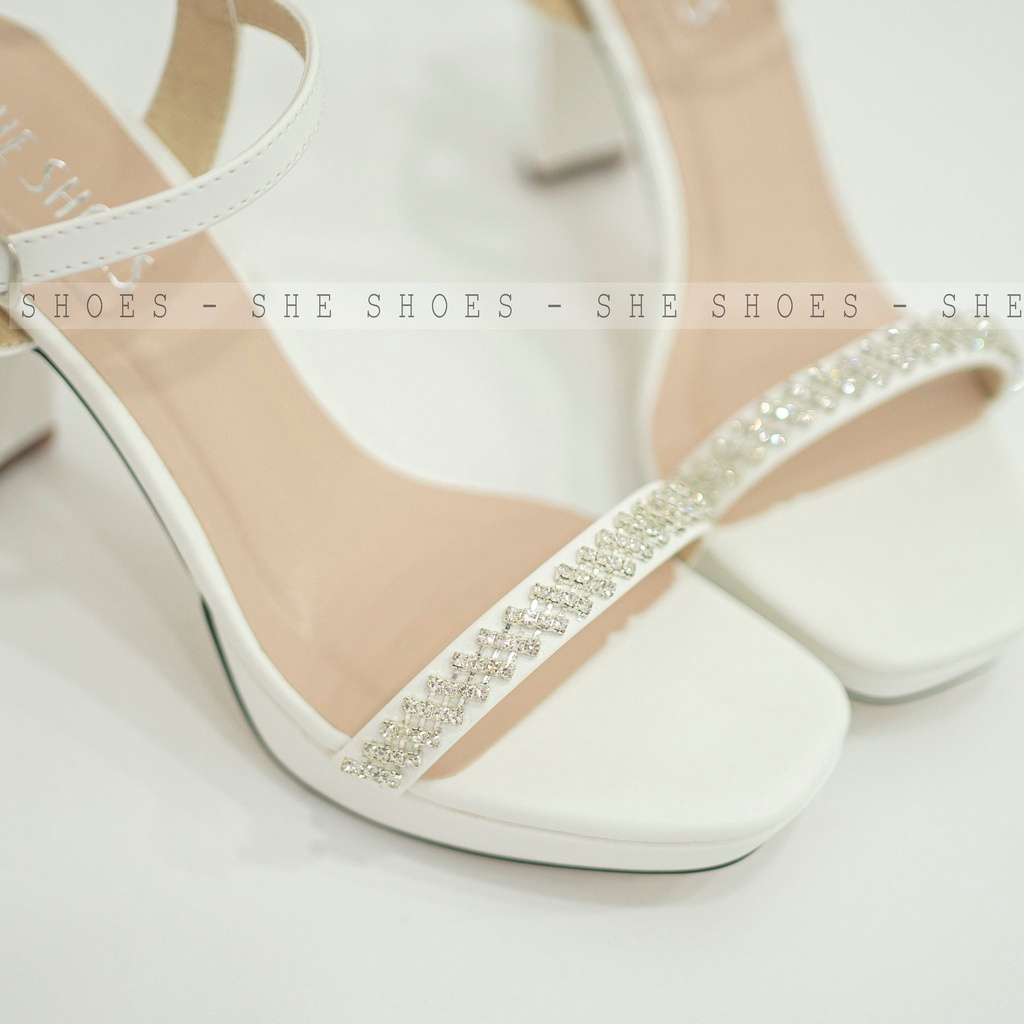 Sandal Giày cưới đính đá gót vuông da PU cao cấp (NEW ARRIVAL) -GC11004