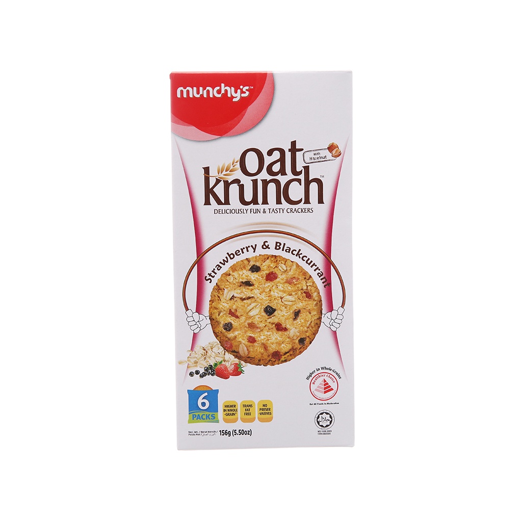 Bánh Yến Mạch ăn kiêng Munchy's Oat Krunch vị Dâu, hạt phỉ -156g