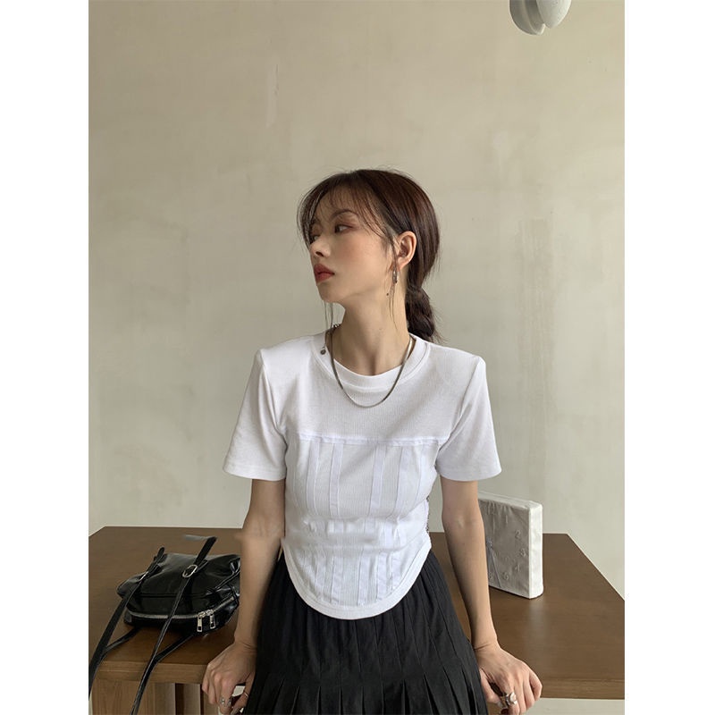 Áo Thun Tay Ngắn Dáng Ôm In Hình Xương Cá Thời Trang Mùa Hè Cho Nữ 2022