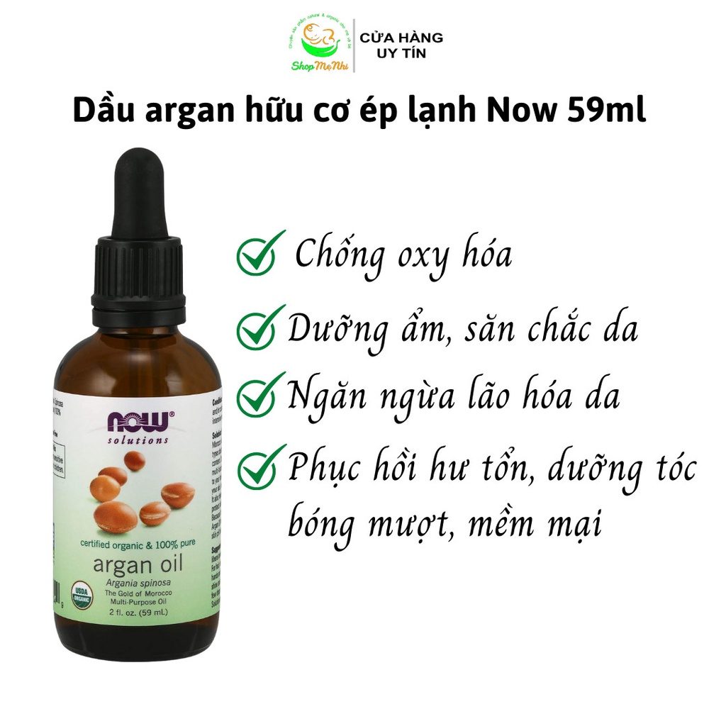 Tinh dầu Argan oil of Morocco nguyên chất hữu cơ ép lạnh Now Foods 59ml, dưỡng tóc, dưỡng ẩm da.