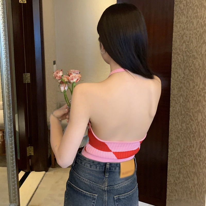 Áo Croptop Sát Nách Màu Sắc Tương Phản Thời Trang Cho Nữ