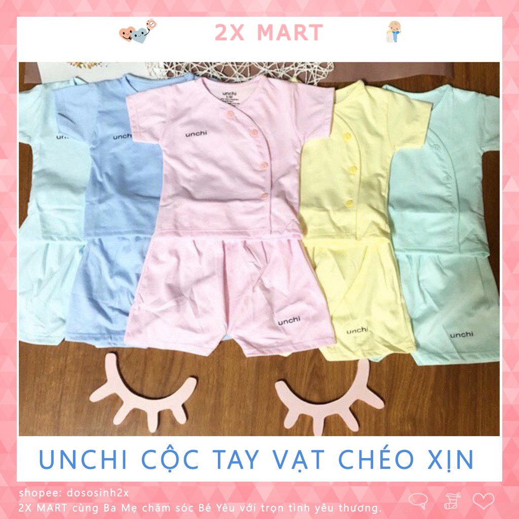 [Mềm mại] Quần áo sơ sinh bé gái trai cộc tay vạt chéo Unchi cho bé 3 4 5 6 7 8 kg khuy lệch giữ ấm bụng - 2X MART